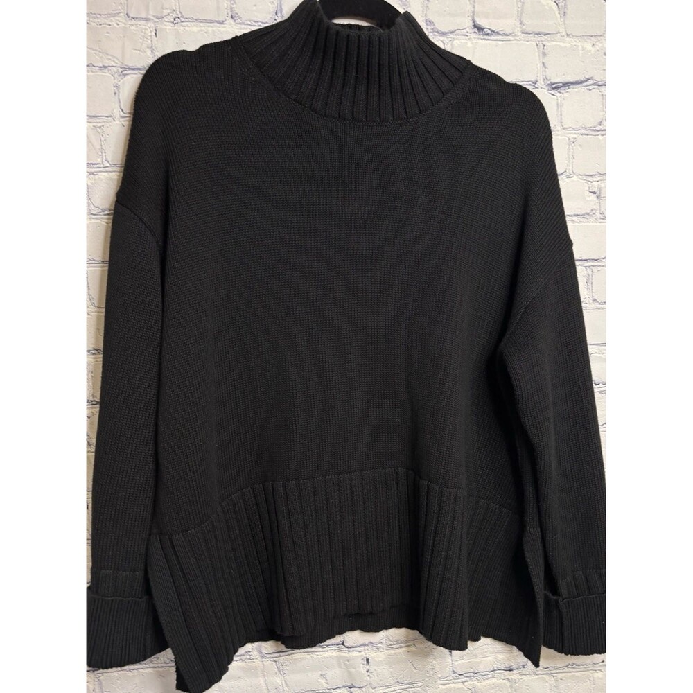 GAP Black 24/7 Cabincore Preppy Casual Cozy Split-Hem Mockneck Sweater S